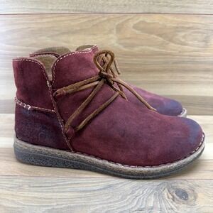 Born Calyn Ankle Boots Womens 10 Burgundy Suede Zip Wedge Comfort